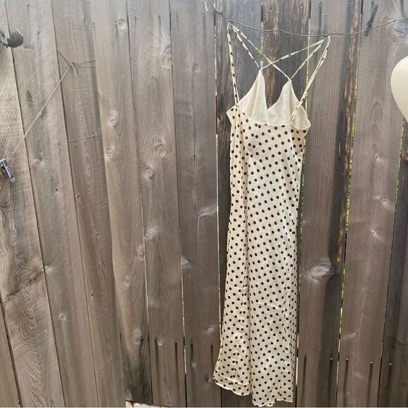 Mango Polka-dot satin-finish dress size 2 cream with brown spots - Picture 12 of 14